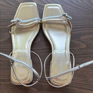 Anne Klein Metallic Gold Square-Toe Strappy Sandals